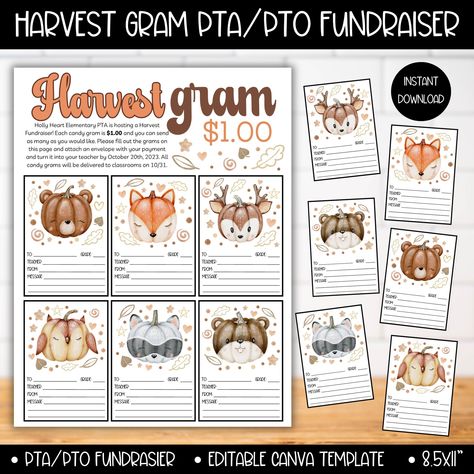 PTA PTO Harvest Fall Gram Fundraiser Flyer Template Autumn - Etsy Autumn School, Digital Printing Services, Fundraiser Flyer, All Candy, Girl Scout Troop, Goody Bags, School Fundraisers, Rainbow Print, Fall Harvest