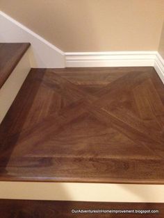 We recently replaced the carpet in our room above the garage (my husband's Mancave) with wood. The carpet on the stairs was the next thing to go. It took about four weekends from raw wood to the finished product. We're thrilled with the results! We used walnut to match the existing floor on the main level. Because the landing is halfway up the stairs and involves a 90 degree turn, my husband came up with this pattern so the landing looks great from either direction. There were lo… Replace Stairs, Stairs Skirting, Cape Dory, Staircase Landing, Old Sink, Diy Staircase, Building A Barn Door, Hallway Flooring, Staircase Makeover