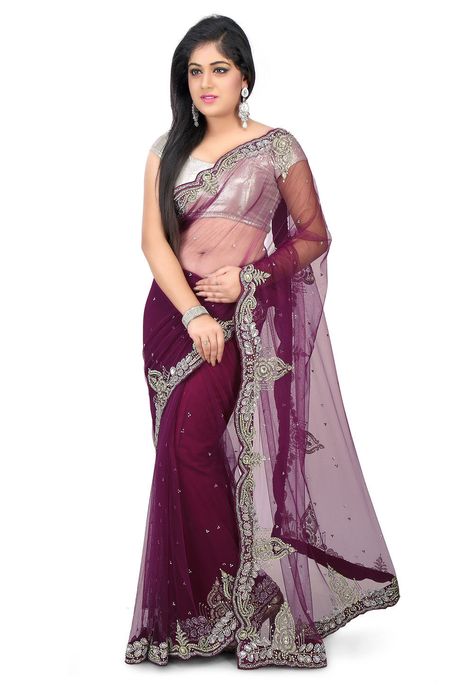 Net Saree in Wine Intricately embroidered with Cutbeads and Stone Work Available with a semi-stitched Net blouse in Wine Free Services: Fall and Edgin(Pico) Do Note: Blouse shown in image is for presentation purpose only. (Slight variation in actual color vs. image is possible. ) Hot Sarees Party Wear, Netted Sarees, Hot Sarees, Sarees Party Wear, Cutdana Work, Saree Women, Fancy Sarees Party Wear, Indian Bridal Lehenga, Goddess Artwork