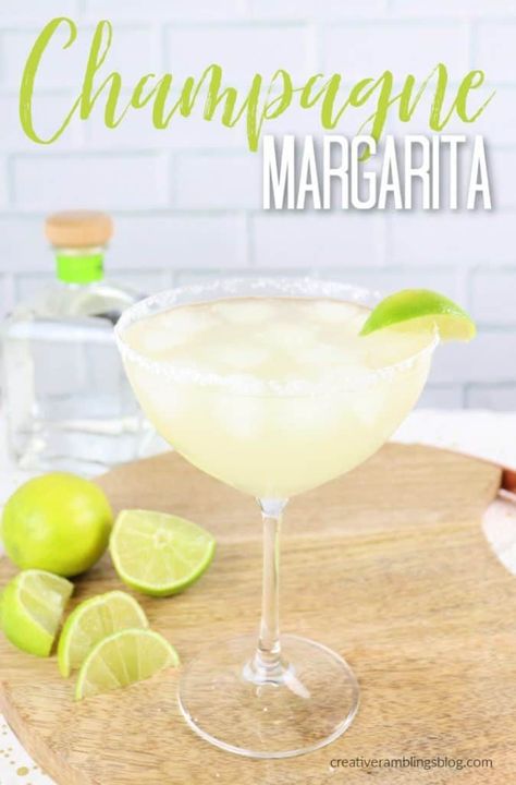 A classic tequila cocktail, this champagne margarita combines a margarita and sparkling wine to make the perfect party drink. Make a pitcher or a single drink with this recipe. #margarita #cocktail #drink #champagne Champagne Margarita, Classic Tequila Cocktails, Sparkling Margarita, Pitcher Of Margaritas, Drink Board, Champagne Margaritas, Cocktail Champagne, Raspberry Cocktail, New Years Eve Food