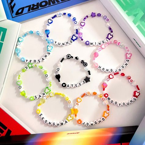 Hoshi Beads Bracelet, Kpop Bracelet Beads Ideas, Kpop Kandi Bracelets, Ateez Color Palette, Ateez Bracelet Beads, Ateez Bracelet Ideas, Nct Dream Bracelet, P1harmony Bracelet, Cute Friendship Bracelets Beads