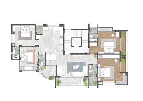 Apartment Interior with Interesting Spaces Considering the Human Experience : House by the Grove | LADLAB - The Architects Diary Condominium Floor Plan, Archi Sketches, Flat Interior Design, Small Apartment Building, Shell Structure, Modern House Floor Plans, Apartment Floor Plan, Apartment Floor Plans, Architectural Floor Plans