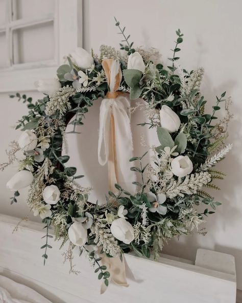 White tulips wicker wreath Measuring at a diameter of 37cm. . . . #flowerwreath #wreath #flowers #handmade #floralwreath #homedecor #doorwreath #wreathsofinstagram #wreaths #wreathmaking #springwreath #wreathsforsale #wreathmaker #wreathdecor #handmadewreath #flowercrown #flower #doordecor #frontdoorwreath #florist #summerwreath #frontdoordecor #etsy #blumenkranz #christmaswreath #wedding #floral #smallbusiness #flowerstagram #driedflowers Summer Wreaths For Front Door, Wicker Wreath, Wreaths For Sale, Wreath Maker, Summer Wreaths, Instagram White, Flowers Handmade, Farmhouse Decoration, White Tulips