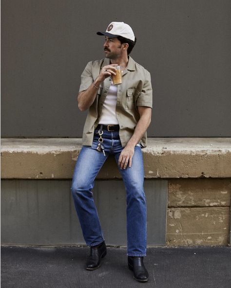 Workwear Mens Fashion, Gentleman Closet, Workwear Outfit Men, Country Outfits Men, Western Outfits Mens, Workwear Fashion Men, Cowboy Outfit Men, Cowboy Outfit For Men, Workwear Summer