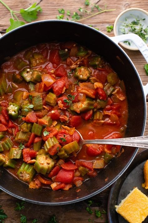 Stewed Okra And Tomatoes, Okra And Tomato Recipe, Stewed Okra, Soul Food Recipes, Okra Stew, Okra And Tomatoes, The Seasoned Mom, Okra Recipes, Southern Recipes Soul Food