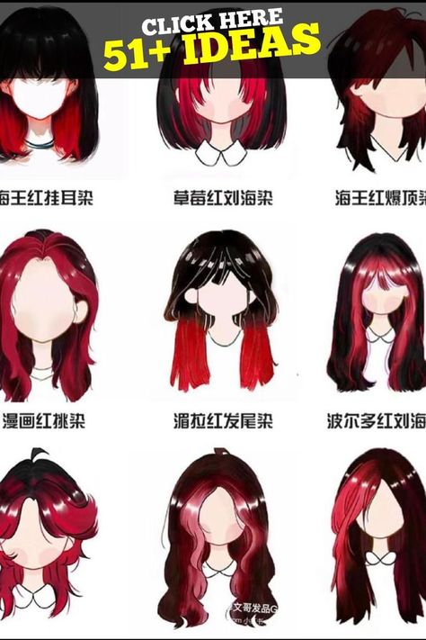 Red Hair Black Tips, Hair Black Tips, Hairstyle Ideas Drawing, Short Hair Drawing, Hairstyle Drawing, Black Tips, Hairstyle Names, Haircut Pictures, Queens Ny