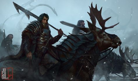 Moose Riders by RobotDelEspacio on DeviantArt. My Fantasy World, Nordland, Fantasy Portraits, Fantasy Story, Fantasy Artist, Animal Companions, Medieval Fantasy, Creature Design, Creature Art