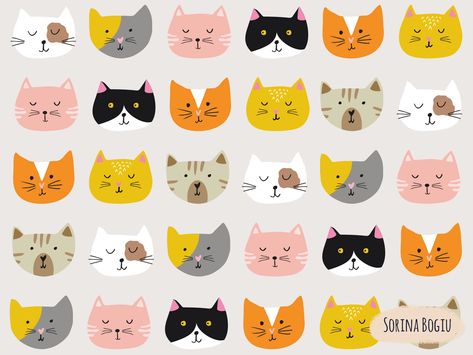 Funky Cat Faces by Sorina Bogiu on Dribbble Cat Face Illustration, Faces Illustration, Cat Faces, Face Illustration, Face Design, Cat Face, Animal Illustration, Surface Pattern Design, Surface Pattern