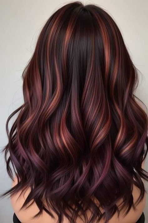 Brunette Hair Color With Red Highlights, Purple Hair Color Ideas For Brunettes, Hair Color Ideas For Pale Skin, Hair Color For Brown Eyes, Gorgeous Hair Color, Fall Hair Color For Brunettes, Hair Color Auburn, Beautiful Hair Color, Brown Hair Balayage