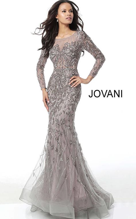 Jovani 58110 | Mauve Embellished Lace Mermaid Evening Dress Mother Of Groom Dresses, Jovani Dresses, Long Sleeve Evening Dresses, Lace Mermaid, Mermaid Evening Dresses, Groom Dress, Formal Gowns, Mother Of The Bride Dresses, Gorgeous Dresses