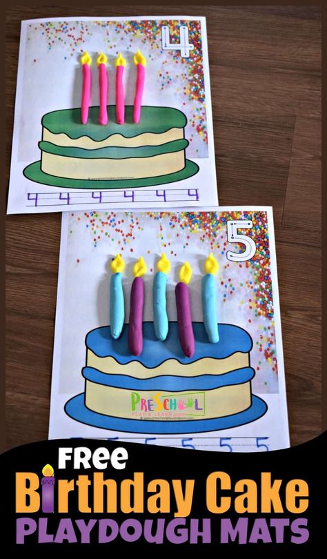 FREE Birthday Candles Playdough Mats - super cute, hands on math activity to help toddler, preschool, prek, and kindergarten age kids practice counting to 10 #counting #playdoughmats #preschool Apple Playdough, Preschool Birthday, Playdough Activities, Aktiviti Kanak-kanak, Playdough Mats, Birthday Activities, Playdough Recipe, Homemade Playdough, Counting Activities