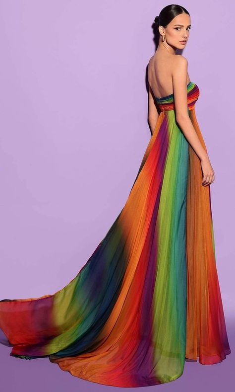 I will describe it good Pastel Rainbow Dress, Rainbow Dresses, Fancy Dress Outfits, Tarik Ediz, Dress Design Sketches, Rainbow Dress, Fashion Revolution, Prom Night, Rainbow Color