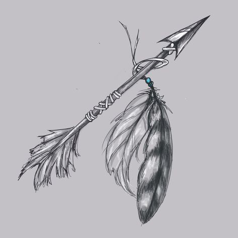 Arrow Tattoo Sketch Design, Native American Tattoos Feather, Indian Arrow Head Tattoo, Native American Bow And Arrow Tattoo, Arrowhead Drawing Design, Indian Memorial Tattoo, Native Thunderbird Tattoo, Spear Head Tattoo, Boho Arrow Tattoos For Women Forearm