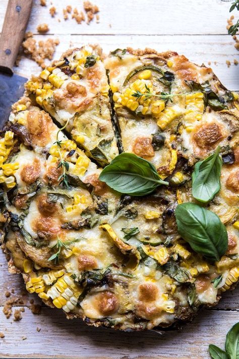 Cheesy Zucchini and Corn Pie | halfbakedharvest.com #zucchini #corn #summerrecipes #eggs #brie Half Baked Harvest Zucchini, Savory Pie Recipes, Corn Pie, Zucchini Corn, Half Baked Harvest Recipes, Zucchini Pie, Savory Pies Recipes, Cheesy Zucchini, Harvest Recipes