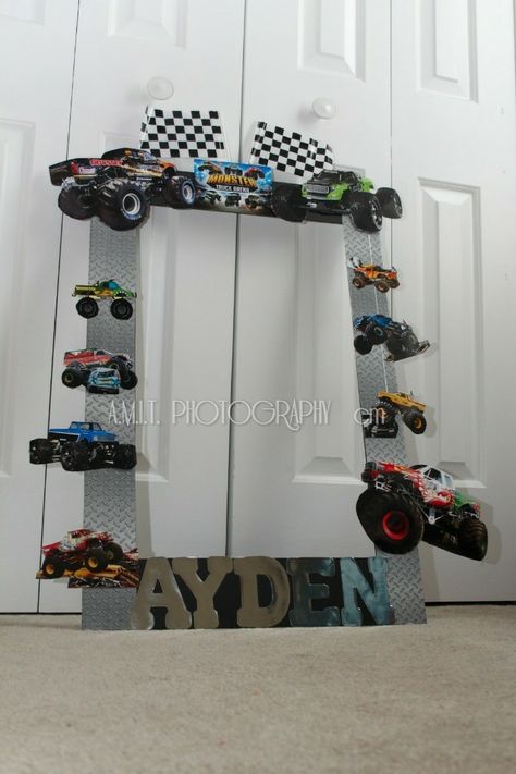 Monster Truck Photo Prop, Monster Truck Photo Booth, Monster Truck Decor, Monster Jam Birthday Party, Monster Jam Birthday, Monster Jam Party, Truck Theme Birthday, Hotwheels Birthday Party, Cars Birthday Party Decorations