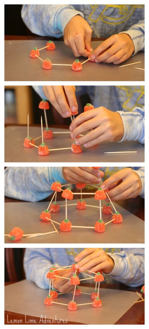 Building with candy Science Activity | I love this STEM activity for fall or halloween! Thanksgiving Activities For Toddlers, Candy Pumpkins, Candy Science, Thanksgiving Games For Kids, Halloween Stem, Stem Experiments, Fest Mad, Pumpkin Activities, Fall Stem