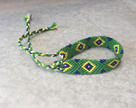 Flag of Brazil bracelet / Handmade Friendship Bracelet / braided friend bracelet / Stackable bracelet / Friendship band / Brazilian bracelet Brazil Bracelet Pattern, Brazil Bracelet, Brazil Jewelry, Crochet Bracelet Tutorial, Flag Of Brazil, Friendship Band, Brazilian Bracelet, Braided Friendship Bracelets, Crochet Bracelet Pattern