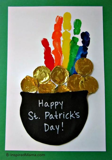 Kids St. Patrick's Day Rainbow Handprint Craft at B-InspiredMama.com St Patricks Day Crafts, March Crafts, St Patricks Crafts, St Patricks Day Crafts For Kids, St Patrick Day Activities, Footprint Art, Handprint Craft, Rainbow Crafts, St Patrick's Day Crafts