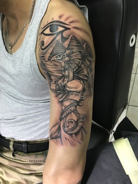 Horus Tattoo Design, Egypt Tattoos, African Sleeve Tattoo, Egypt Tattoo Design, Horus Tattoo, Half Sleeve Tattoos Forearm, God Anubis, Cool Shoulder Tattoos, Anubis Tattoo