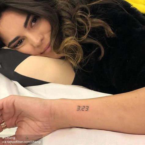 3:23 time tattoo for Kyra Santoro. Tattoos Over Time, Datum Tattoo, Half Sleeve Tattoos Forearm, Number Tattoos, Clock Tattoo Design, Explore Tattoo, 4 Tattoo, Cute Tiny Tattoos