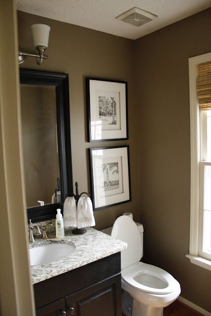 I like the black and brown. + an accent (light pink, yellow or turq) Decor Ikea, Brown Bathroom, Bathroom Color, Half Bathroom, Bathroom Redo, Simple Bathroom, Decoration Inspiration, Bathroom Renos, Laundry In Bathroom