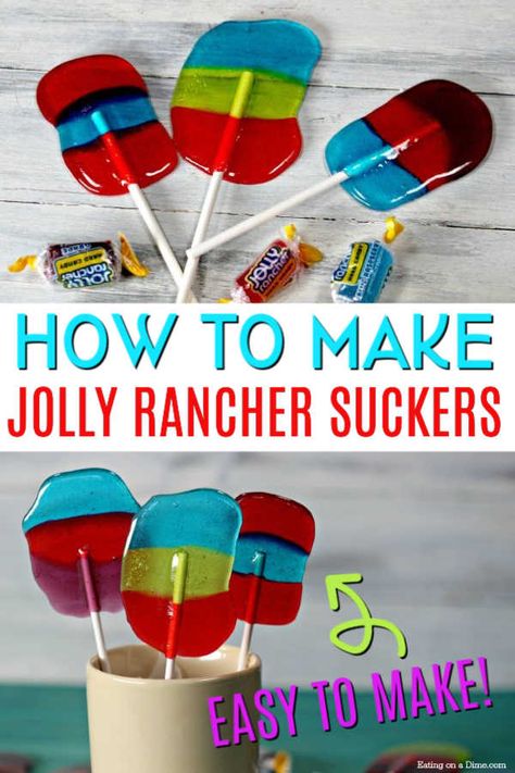 Homemade Jolly Ranchers, Jolly Rancher Suckers, Make Lollipops, How To Make Lollipops, Jolly Rancher Lollipops, Lollipops Diy, Homemade Lollipops, Jolly Rancher Hard Candy, Jolly Ranchers Candy