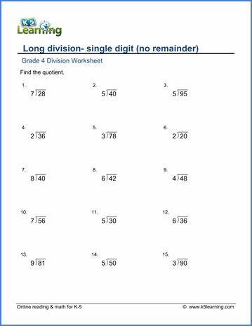 Grade 4 Long Division Worksheets: 2 by 1-digit numbers (no remainder) | K5 Learning Divide Worksheet, Math Worksheets Grade 4, Divisibility Rules Worksheet, Division Examples, Teaching Division, Long Division Worksheets, Maths Worksheet, Good Study Habits, 4th Grade Math Worksheets