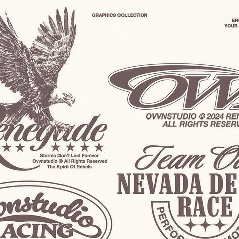 ovvnstudio | Tolga on Instagram: "Spirit Of Rebels II - Ovvnstudio Graphics Collection  The latest series of logos graphics. The continuation of last year’s Spirit Of Rebels logo logo collection. Once again influenced by motorsports and the vintage American flare from the hot desert of Nevada with the eagle flying through the bright blue sky.   Spirit Of Rebels Part 1 Designs on the last slide.  Engineered For Stimulating Your System  All Rights Reserved Ovvnstudio" All Rights Reserved Logo, Storms Dont Last Forever, Eagle Flying, Bright Blue Sky, Hot Desert, Latest Series, Eagle Design, The Eagle, Logo Collection