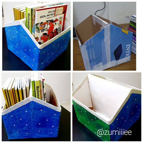 Easy To Make Bookshelf, Bookshelf Diy Easy, Cardboard Box Bookshelf Diy, Handmade Book Shelf, Diy Cardboard Bookcase, Bookshelves Diy Easy, Diy Book Organizer Cardboard, Diy Book Storage Ideas, Diy Book Shelf Cardboard