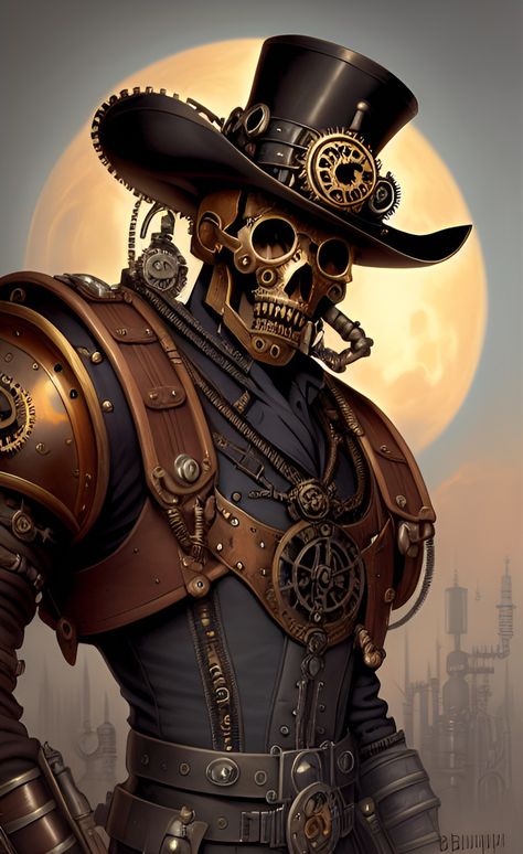 Steampunk Horror Art, Steam Punk Inventor, Steam Punk Cowboy, Cyborgs Steampunk, Steampunk Robots Concept, Steampunk Items Art, Steampunk Man Art, Steampunk Oc Male, Steampunk Robot Concept Art