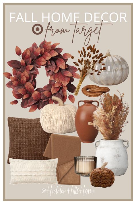 Cozy fall home decor ideas with affordable items from Target! Cute seasonal decor including Fall wreath, fall vases, fall candles, and pumpkins Fall Decor Mood Board, Threshold Fall Decor, Neutral Fall Floral Decor, Basketball Bedroom Decor, Target Fall Decor 2022, Fall Entry Tabke Blanket, Fall Coffee Table, Modern Fall Decor, Autumn Interior