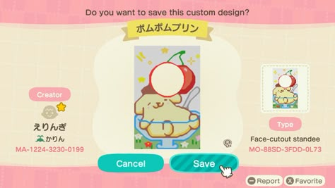 Sanrio Bloxburg, Acnh Sanrio Island, Anch Qr Codes, Anch Designs, Cat Animal Crossing, Animal Crossing Sanrio, Acnh Strawberry, Ac Aesthetic, Acnh Sanrio