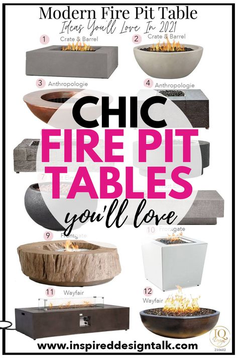 modern fire pit Patio Fire Table Ideas, Electric Firepits Backyard, Concrete Fire Table, Outdoor Fire Table Ideas, Propane Fire Pit Ideas Backyard, Patio Table With Fire Pit, Fire Pit Table Ideas, Modern Fire Pit Ideas, Small Gas Fire Pit