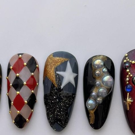 Circus Nails Designs, Carnival Nails Designs, Clown Nails, Circus Nails, Clown Theme, Carnival Nails, The Night Circus, Dark Circus, November Nails