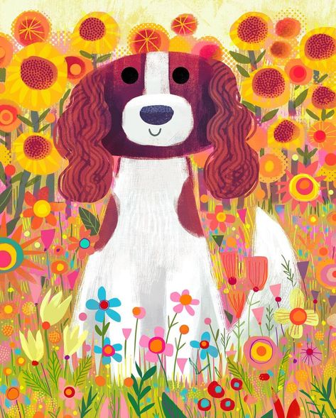 Dog Spaniel, Puppy Illustration, Cute Dog Drawing, Dog Prints, Photoshop Artwork, Abstract Flower Art, To My Friend, Art Texture, Dog Illustration