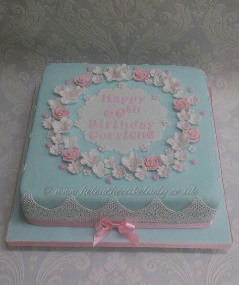 Birthday Cake For Women Fondant, Square Cake Designs Birthday Women, Square Birthday Cakes For Women, 70 Birthday Cake Female, Birthday Cake Ideas For Adults Women, Square Birthday Cake, Birthday Cake For Women, Cake For Women, Floral Cake Design