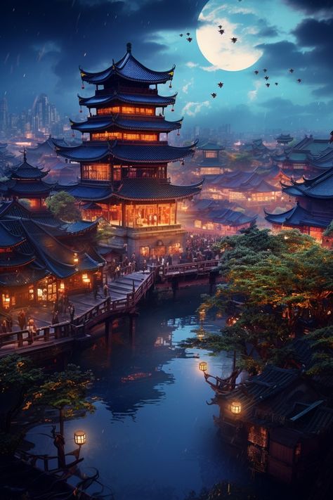 Old Hanoi city Old China Aesthetic, Asian City, Japanese Home Design, Cho Chang, Chinese Wallpaper, Chinese Landscape, Alien Worlds, Fantasy City, Chinese Architecture