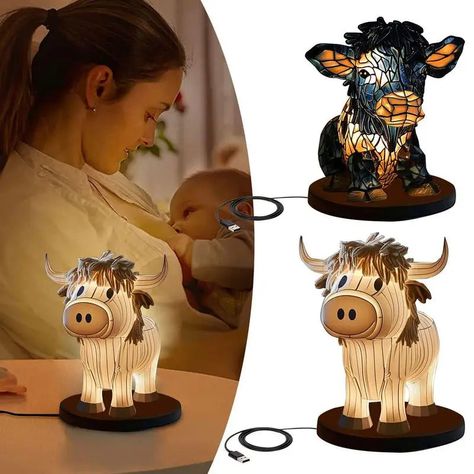 Brighten up your room with the charming highland cow design of this LED lamp. With an energy-saving light bulb and the convenience of being portable and easy to charge, this lamp can be widely used in any setting.Material: resinList:1 pcs * highland cow led lampSee more product details1.Stylish highland cow design: Its Cow Bedroom Ideas, Cow Bathroom Decor Ideas, Cow Themed Nursery, Cow Lamp, Highland Cow Nursery, Bedroom Western, Highland Cow Decor, Cow Things, Light Nightstand