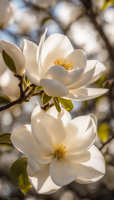 Gorgeous white magnolias - AI creation Flower Science, Flower Dictionary, Magnolia Wallpaper, White Lotus Flower, Beautiful Flowers Photos, White Magnolia, Natural Background, Wonderful Flowers, Flower Art Images