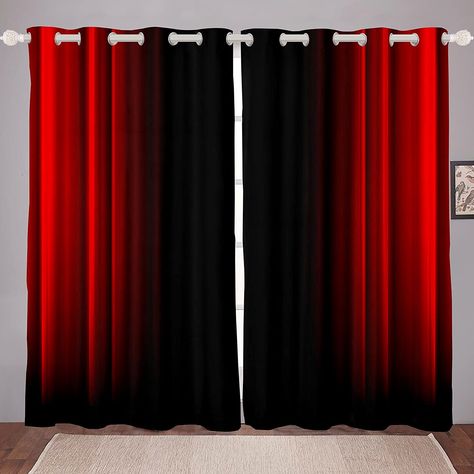 PRICES MAY VARY. Curtain Set: Set includes 2 panels of 38 x 45 inch each or 38 x 54 inch each or 42 x 63 inch each or 42 x 84 inch each or 42 x 90 inch each or 52 x 63 inch each or 52 x 84 inch each or 52 x 90 inch each or 52 x 96 inch each. Plastic grommets on top（Inner diameter 1.8" and Outer diameter 2.7"）.Easy to hang, and slide smoothly. Material: We have upgraded the fabric of curtain: High-grade velvet fabric ( soft touch). Our decorative curtains not 100% Blackout Curtains or not 100% li Red And Gold Bedroom Ideas, Red And Black Living Room Ideas, Black And Red Bedroom Decor, Red Kids Bedroom, Red And Black Bedroom Ideas, Black Window Curtains, Horror Room Decor, Red And Black Bedding, Pleasure Room