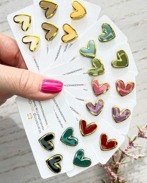 WanderingCalicoClay on Instagram: "BACK IN STOCK! Our favorite heart studs are live now on Etsy. . . . #polymerclayearrings #earringshandmade #etsyseller #polymerclay #etsy #heartearrings #heartstudearrings #valentinesday" Stud Earrings Diy, Diy Bracelets With String, Polymer Clay Kawaii, Resin Jewelry Diy, Dayton Ohio, Diy Resin Art, Live Now, Porcelain Jewelry, Jewelry Making Tools