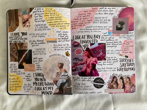 Ariana Grande Scrapbook, Ariana Grande Journal Ideas, Song Journal Aesthetic, Song Journal, Journals Ideas, Ariana Grande Album, Travel Journal Scrapbook, Album Journal, Music Journal