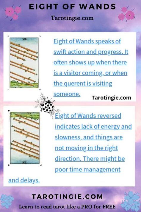 8 Of Wands Reversed, Tarot Card Combinations, 8 Of Wands, Eight Of Wands, Learning Tarot, Wands Tarot, Card Meanings, Lack Of Energy, Tarot Learning