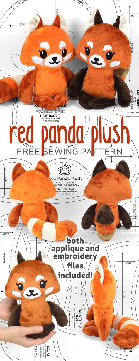 Red Panda Plush Sewing Pattern by SewDesuNe Red Panda Plush, Choly Knight, Teddy Bear Patterns, Seni Resin, Panda Plush, Bear Patterns, Animal Sewing Patterns, Plushie Patterns, Sewing Stuffed Animals