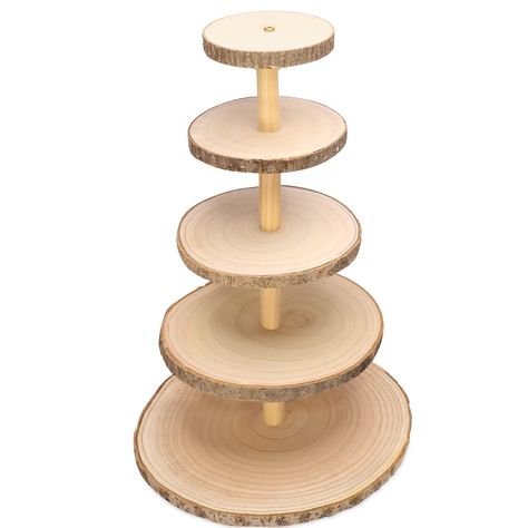 PRICES MAY VARY. Package Include: The five tier round wood cake stand kit come with 5 wood slices in 5 sizes measuring, the set also includes 5 wooden sticks to assemble, the wood cupcake tray can be installed quickly without additional tools Rustic & Natural: The wood slices are cut from natural paulownia wood, lightweight, the surface is smooth. The rustic cupcake stand shows a elegant and natural for the rustic themed events and wedding 5 Layer Design: 5 tiered wood dessert display stand can Glowforge Cake Stand, Tree Branch Cake Stand, Cake Stands Wooden, Tree Shaped Cupcake Stand, Rustic Desert Table Baby Shower, Wedding Cupcake Table Rustic, Wedding Reception Cupcake Table, Wedding Cake Mason Jars, Fall Wedding Cake Display