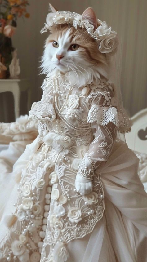 Kittens Dressed Up, Cat With Dress, Cute Cats Dressed Up, Cat In Wedding Dress, Cat In Dress, White Cat Dressed Up, Cat Ephemera, Cat Dressed Up, Cat Dress