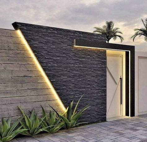 100 Backyard Fence Design Ideas 2023 House Exterior Boundary Front Wall Design Patio Garden Fence Boundry Wall Design Modern, Muro Exterior Fachada, Boundary Wall Design Exterior, Vstupná Hala, Fence Wall Design, Kolam Koi, House Fence, Compound Wall Design, Detail Arsitektur