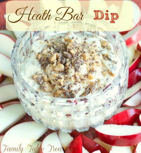 Three ingredients never tasted so good!  This Heath Bar Dip is so quick and easy to make you could do it blind folded!   As much as I love to cook sometimes it’s nice to have a delicious recipe that you can throw together in minutes.  Whether you’re having a party and making lots of … Heath Dip, Heath Bar Dip, Candy Dips, Heath Bar, Heath Bars, Sweet Dips, Dessert Dips, Family Table, Yummy Dips