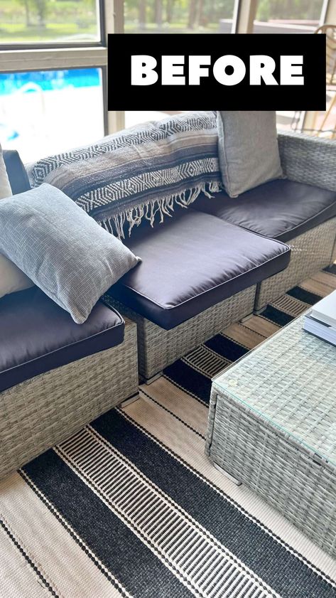 How To Keep Patio Cushions From Sliding, Recover Outdoor Cushions Diy, Diy Patio Cushions Outdoor, Couch Cushions Slipping, Diy Patio Cushions, Outdoor Couch Cushions, Outside Cushions, Door Diy Projects, Deck Colors