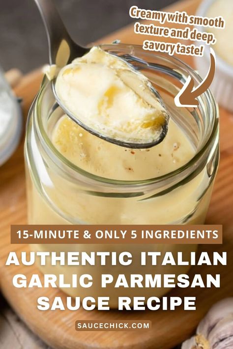 Garlic Parmesan Sauce Recipe Healthy Garlic Parmesan Sauce, Pierogi Dipping Sauce, Savory Sauce Recipes, A-1 Sauce Recipes, Homemade Garlic Parmesan Wing Sauce, Garlic Recipes Healthy, Creamy Garlic Sauce Recipe, Garlic Parmesan Sauce Recipe, Garlic White Sauce